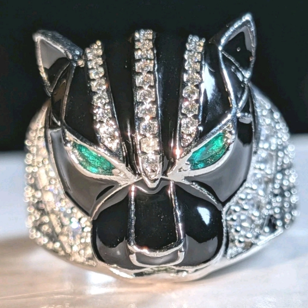 Retro 3Ct Round Cut Lab-Created Diamond Onyx Men's Black Panther Ring Sz 12 - Picture 17 of 17